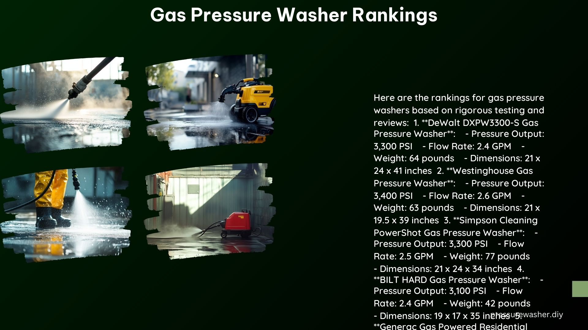 Gas Pressure Washer Rankings