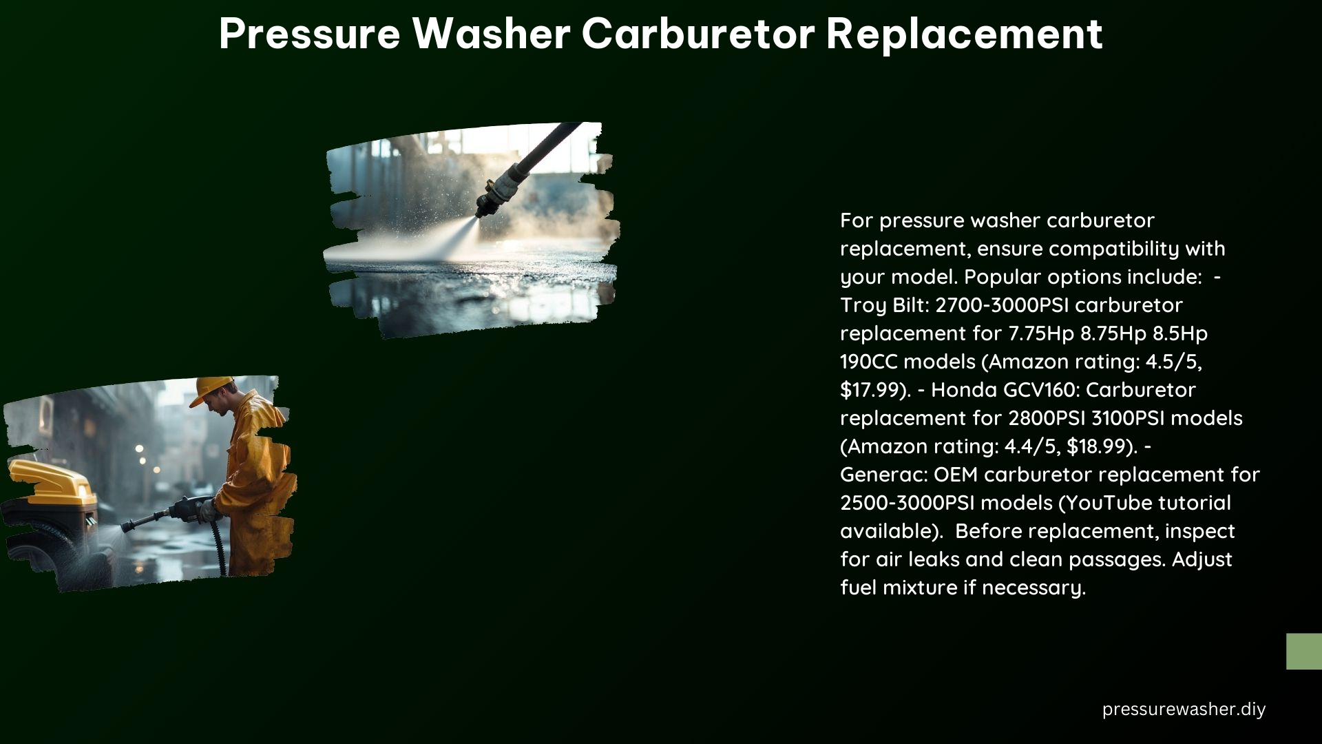 Pressure Washer Carburetor Replacement
