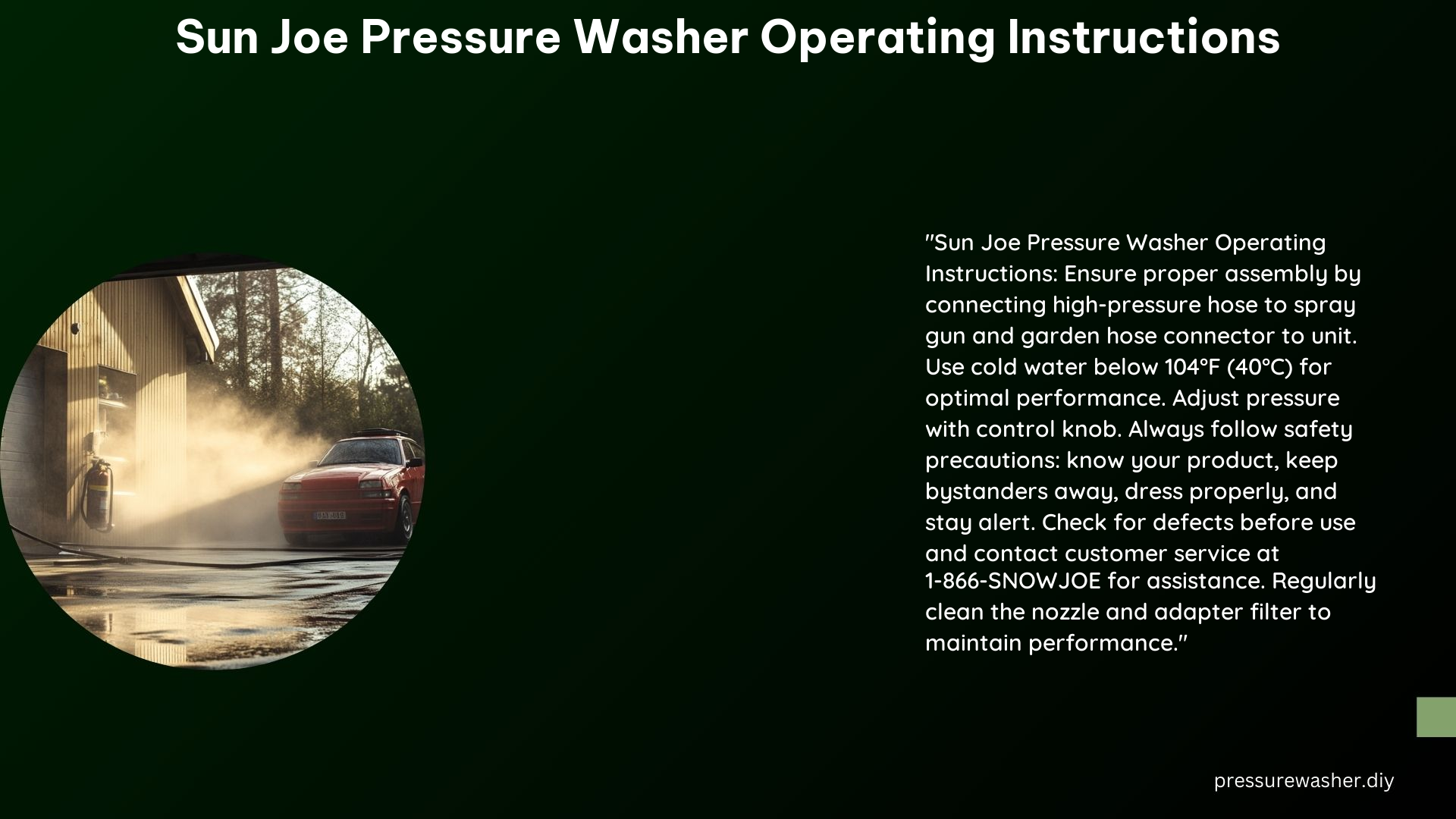 Sun Joe Pressure Washer Operating Instructions